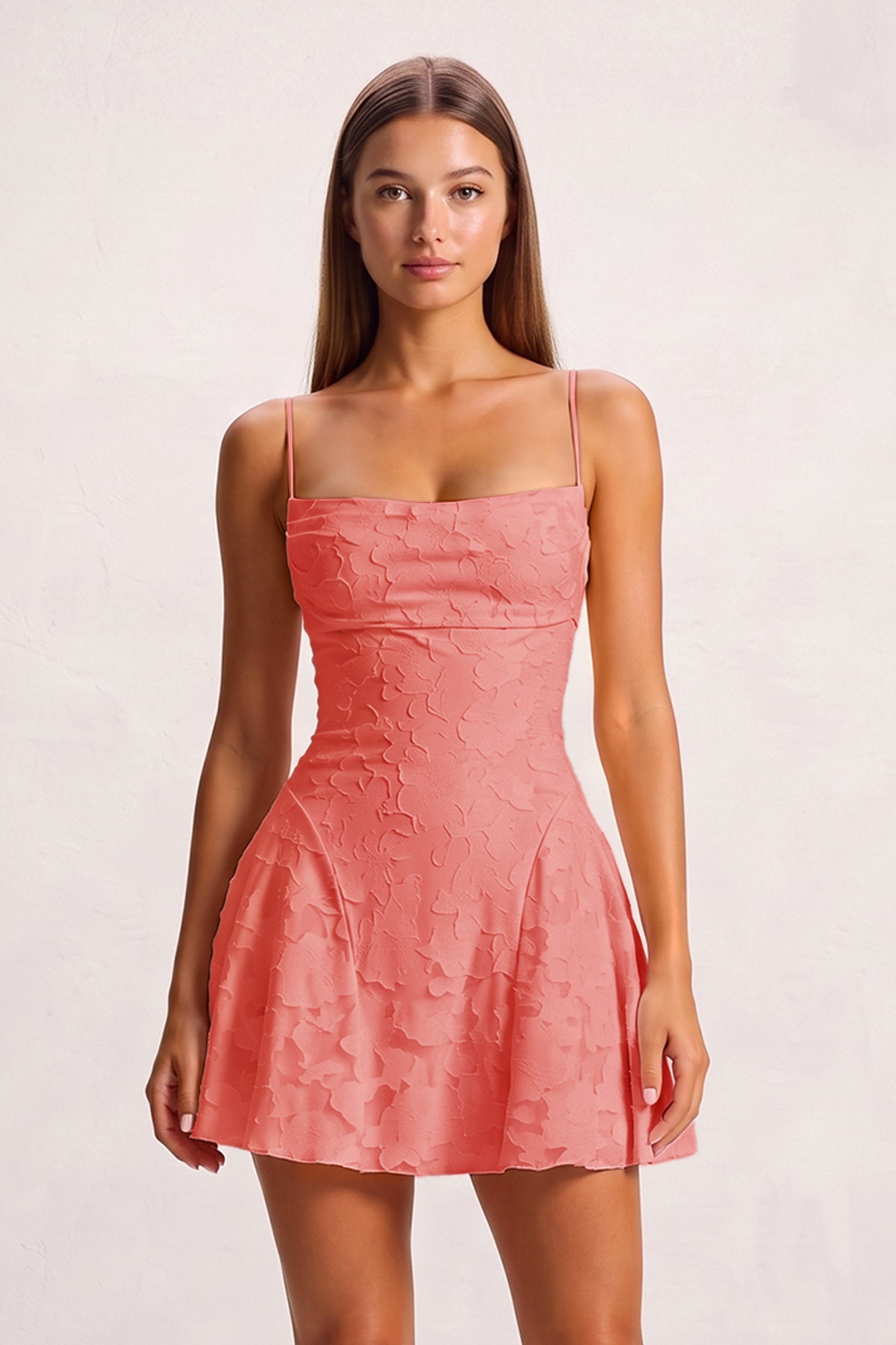 Fiorella Coral Pink side view homecoming dress