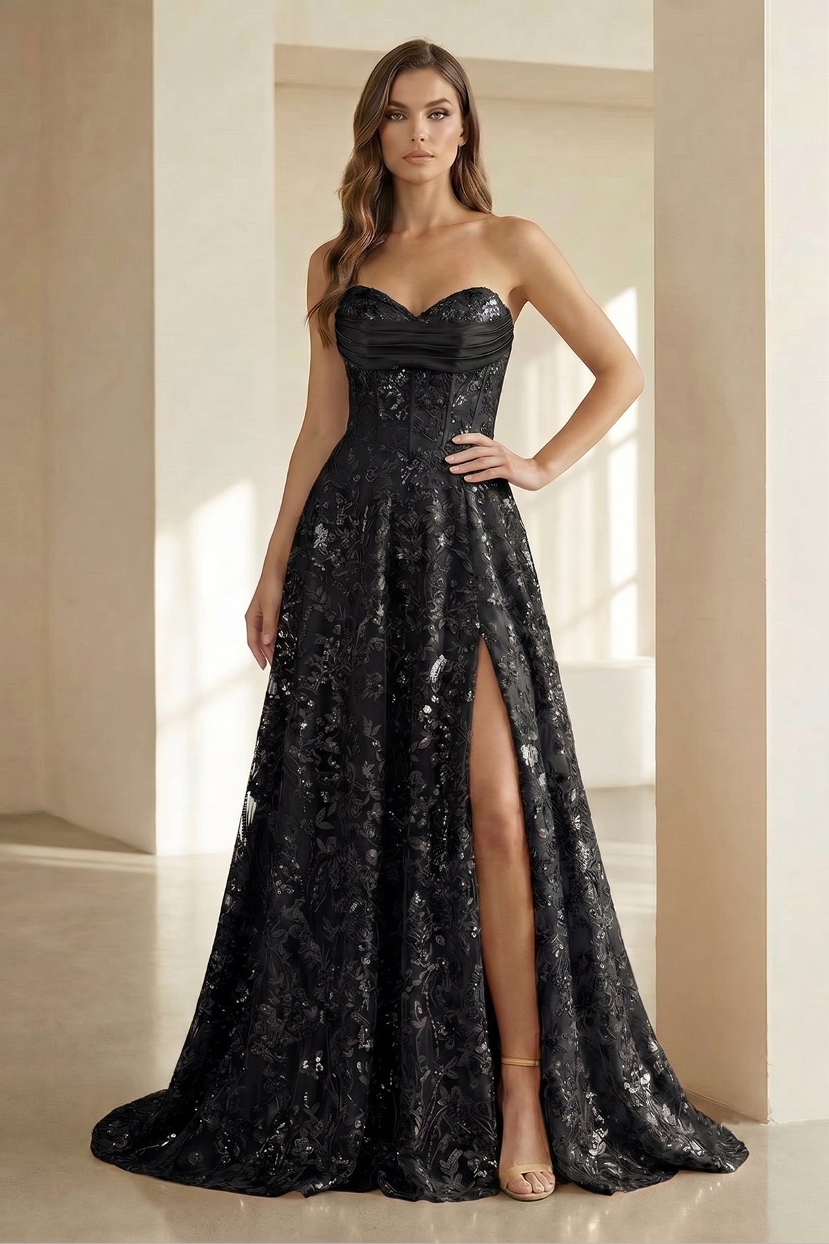 Renata Sol Black front view prom dress