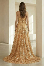 Renata Sol Gold back view prom dress