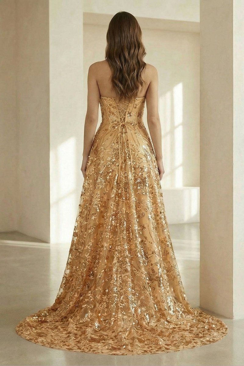 Renata Sol Gold back view prom dress