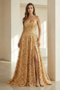 Renata Sol Gold front view prom dress