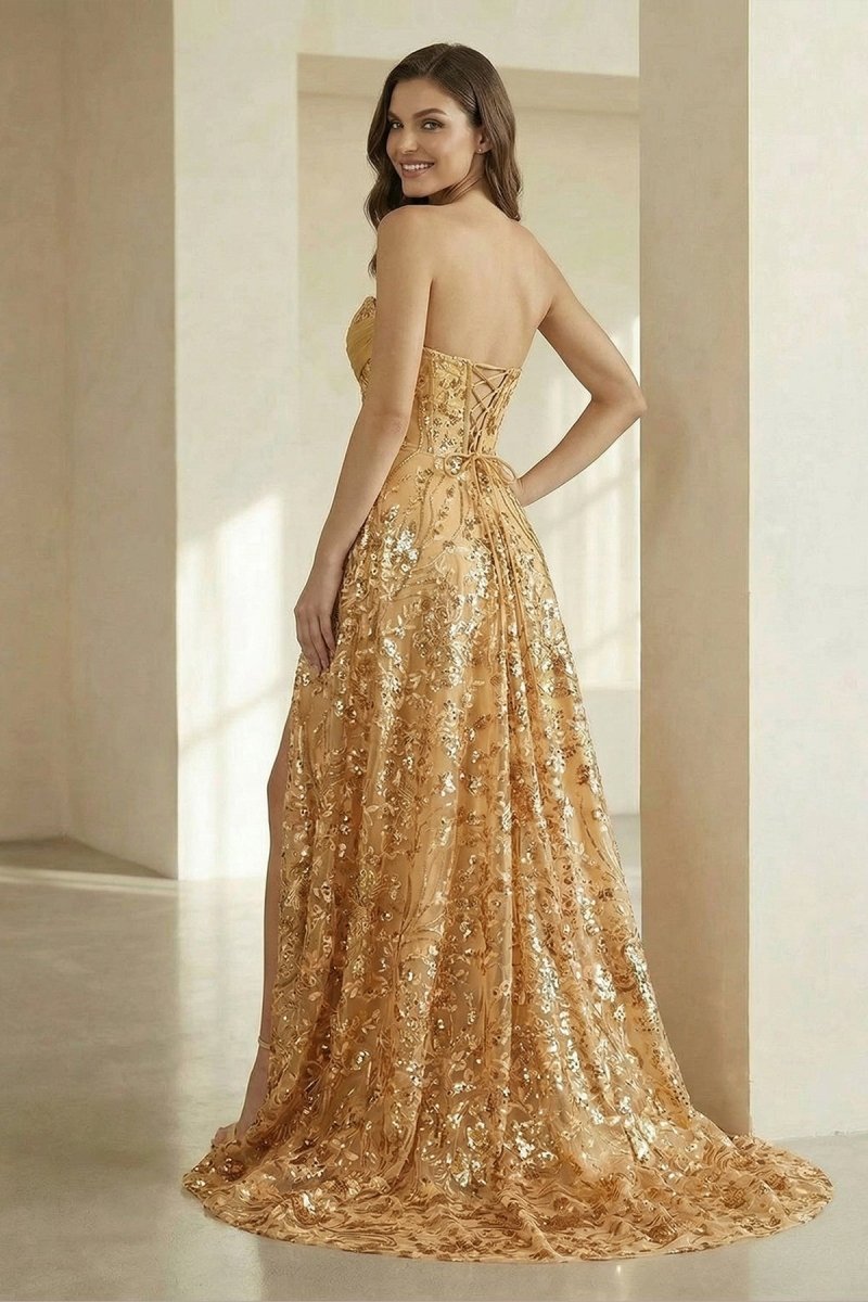 Renata Sol Gold side view prom dress