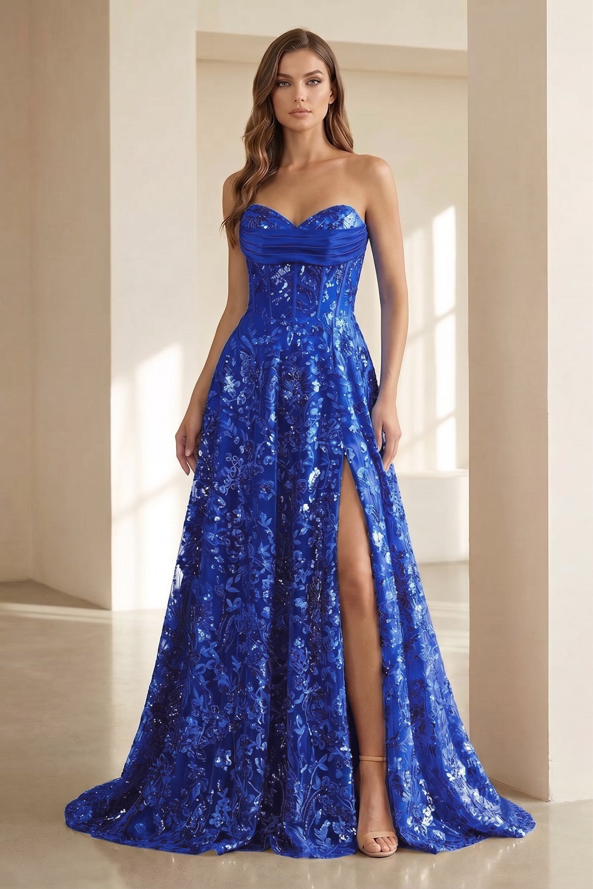 Renata Sol Royal Blue front view prom dress