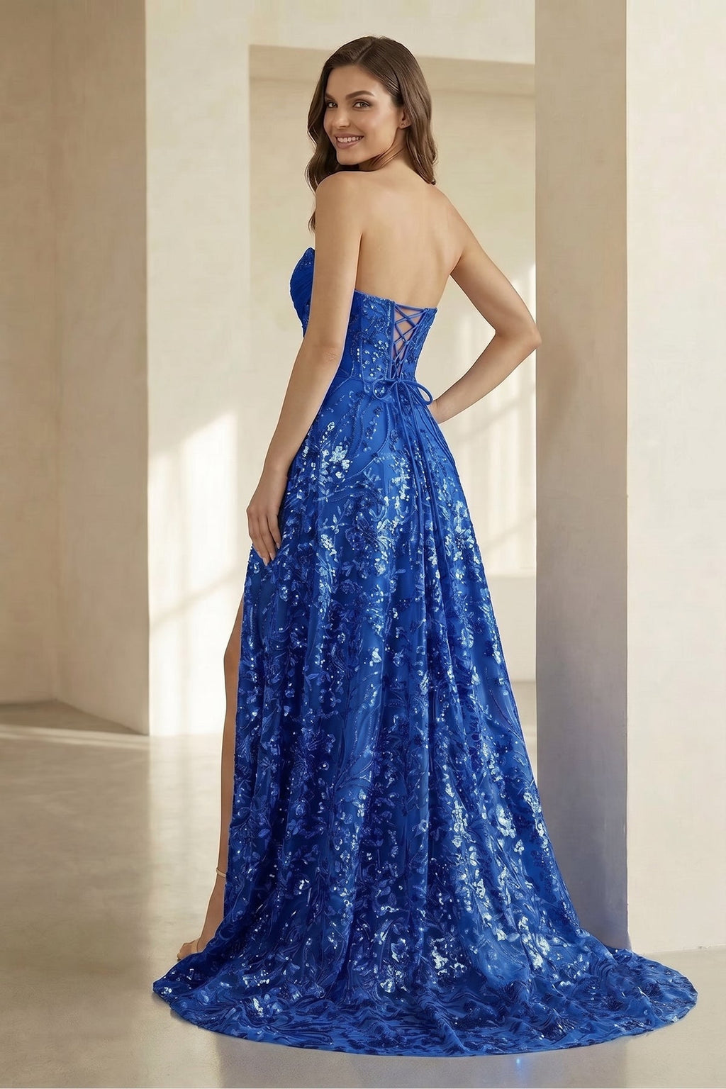 Renata Sol Royal Blue back view prom dress