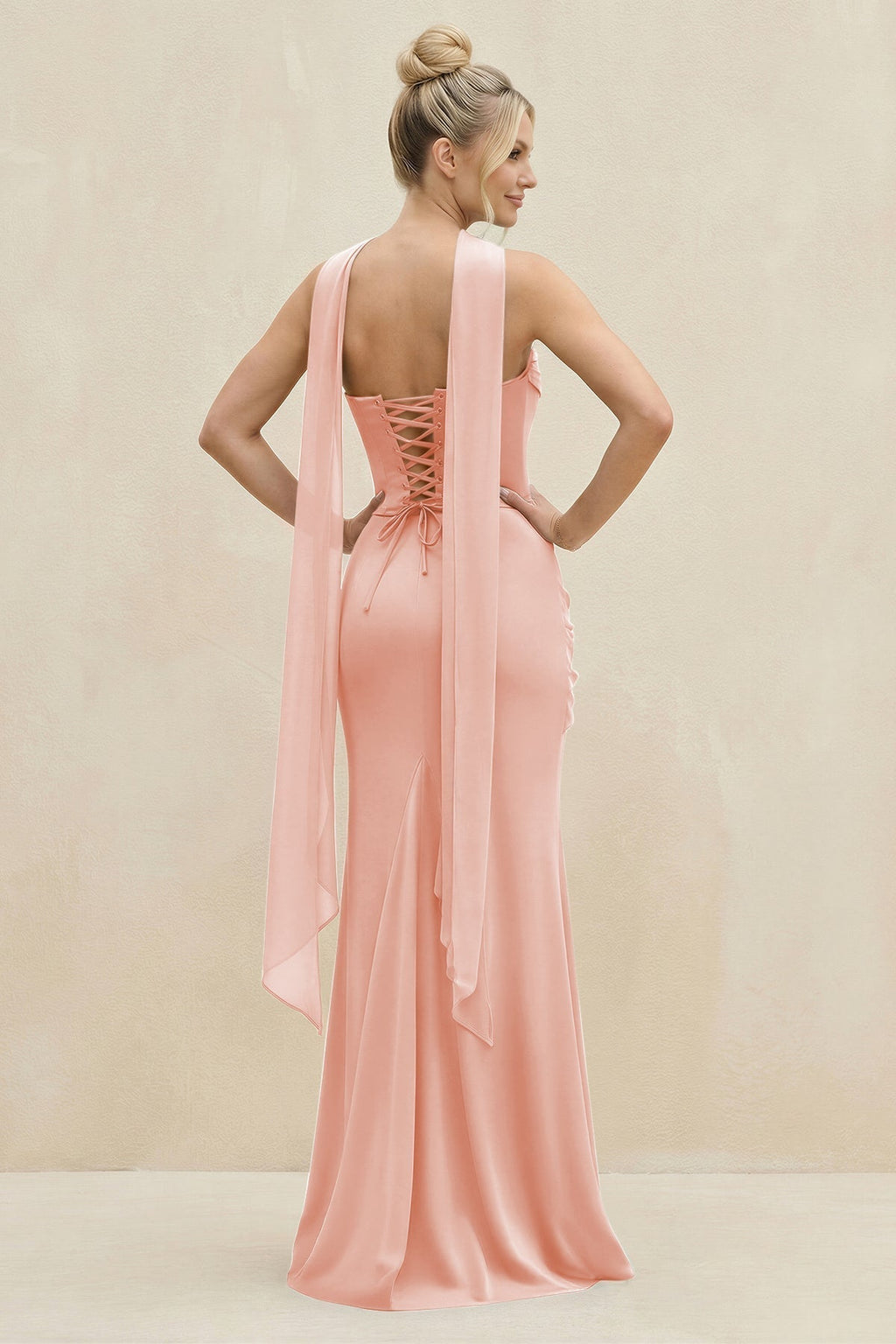 Rose Pink Chiffon Sheath Bridesmaid Dress