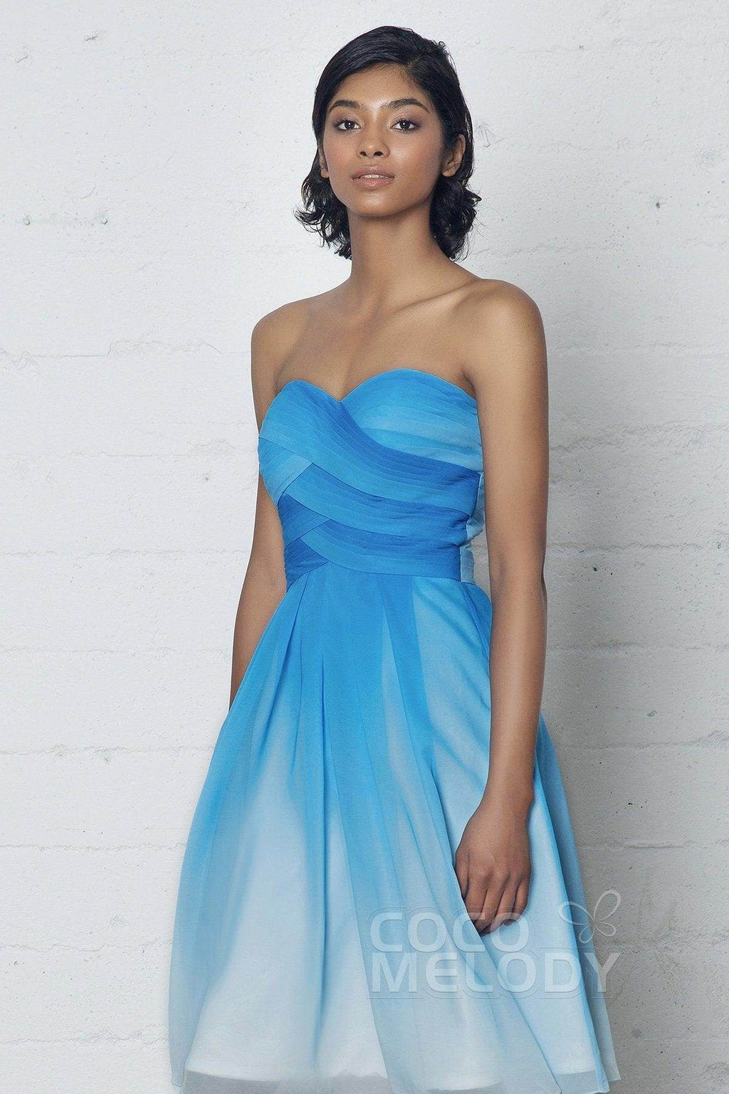 Elegant Sheath Column Knee Length Chiffon Ombre Dress COZF17007 Bridesmaid Dress