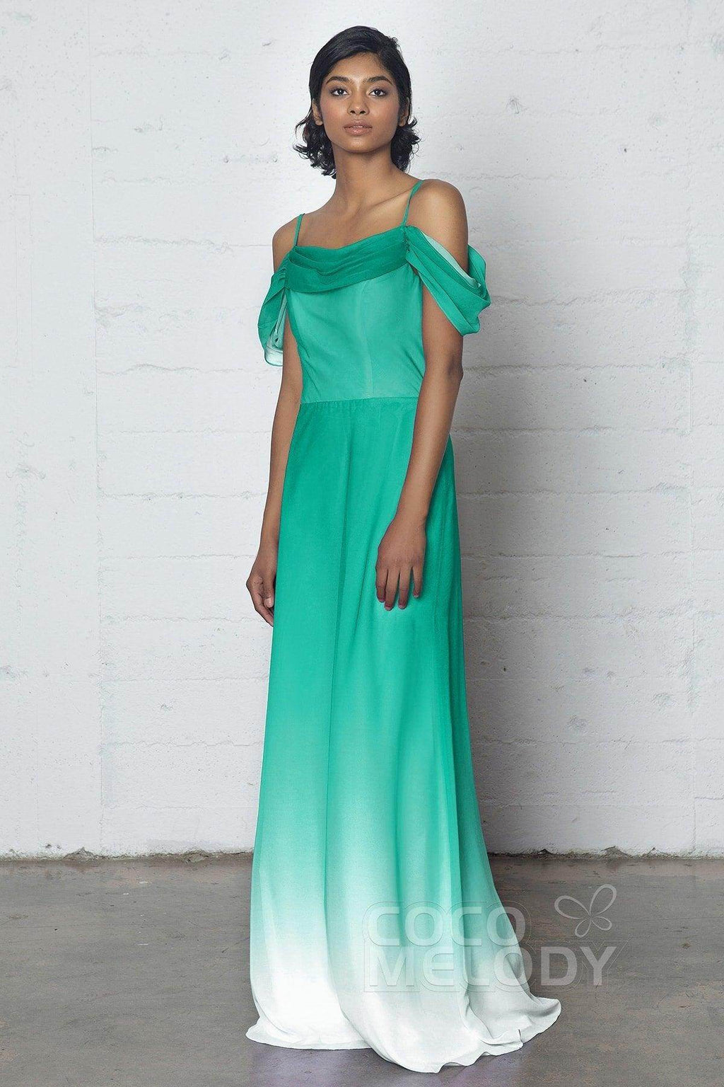 Elegant Sheath Column Floor Length Chiffon Ombre Dress COZF17012 Bridesmaid Dress