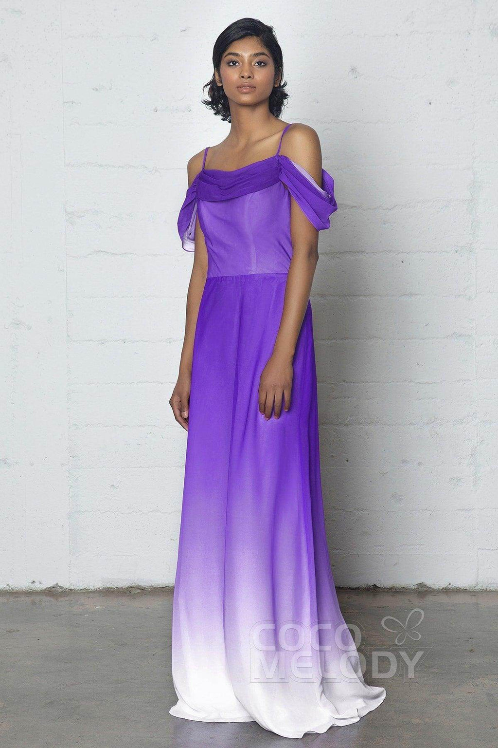 Elegant Sheath Column Floor Length Chiffon Ombre Dress COZF17012 Bridesmaid Dress
