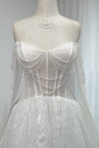Elegant A Line Chapel Train Sequined Lace Tulle Wedding Dress Wedding Dress