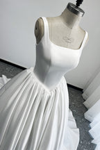 Elegant A Line Court Train Satin Wedding Dress Wedding Dress