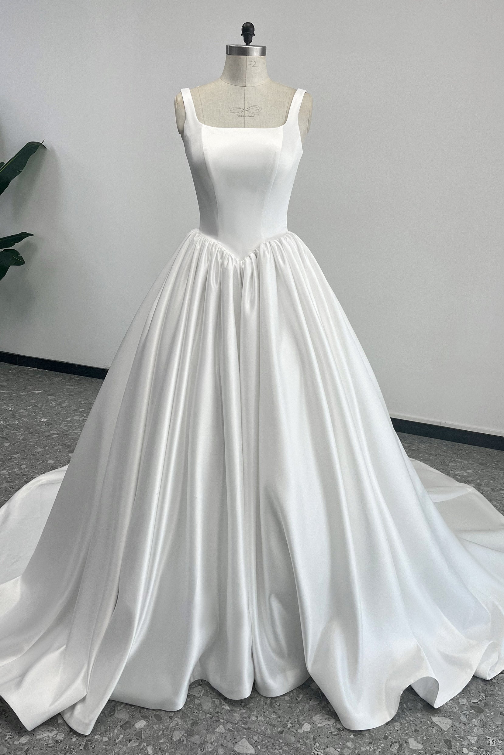 Elegant A Line Court Train Satin Wedding Dress Wedding Dress