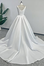 Elegant A Line Court Train Satin Wedding Dress Wedding Dress