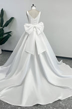 Elegant A Line Court Train Satin Wedding Dress Wedding Dress