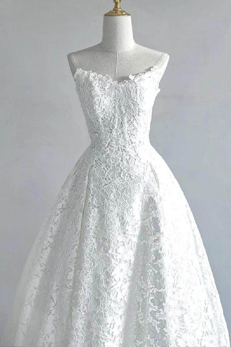 Elegant A Line Sweep Brush Train Lace Wedding Dress 828423890551 Wedding Dress
