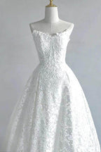 Elegant A Line Sweep Brush Train Lace Wedding Dress 828423890551 Wedding Dress