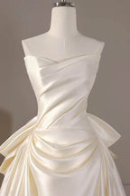Elegant A Line Sweep Brush Train Mikado Wedding Dress 814546469493 Wedding Dress