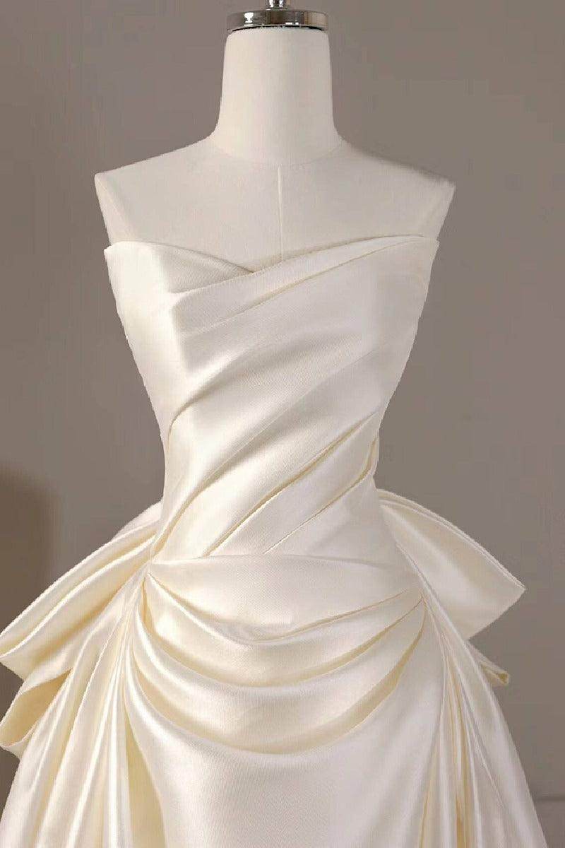 Elegant A Line Sweep Brush Train Mikado Wedding Dress 814546469493 Wedding Dress