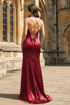 Theodora Faye Burgundy back view prom dress