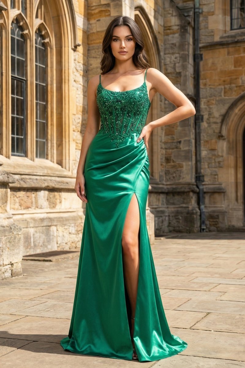 Theodora Faye Hunter Green front view prom dress