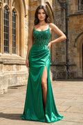 Hespera Green front view evening dress