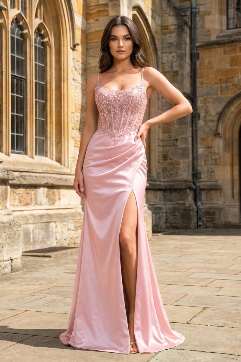 Hespera Pink front view evening dress