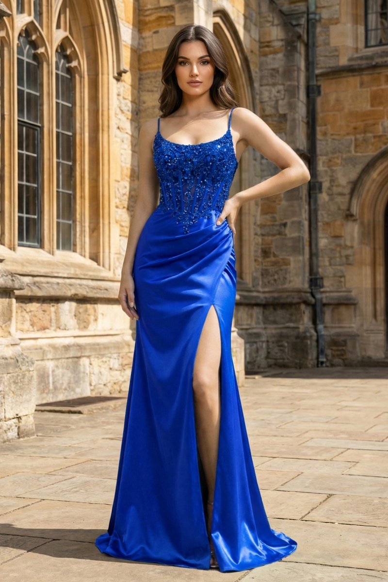 Hespera Royal Blue front view evening dress