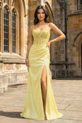 Theodora Faye Yellow front view prom dress