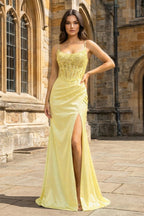 Theodora Faye Yellow front view prom dress