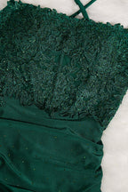 Dark Green Spaghetti Straps Cross Back Bodycon Short Mini Homecoming Dresses