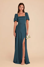 Selene Dark Teal front view bridesmaid dress