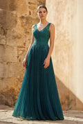 Oriane Hunter Green front view prom dress