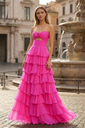 Maelle Quinn Fuchsia front view prom dress