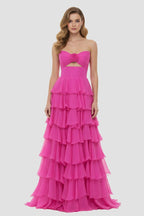 Harmonia fuchsia side view prom dress