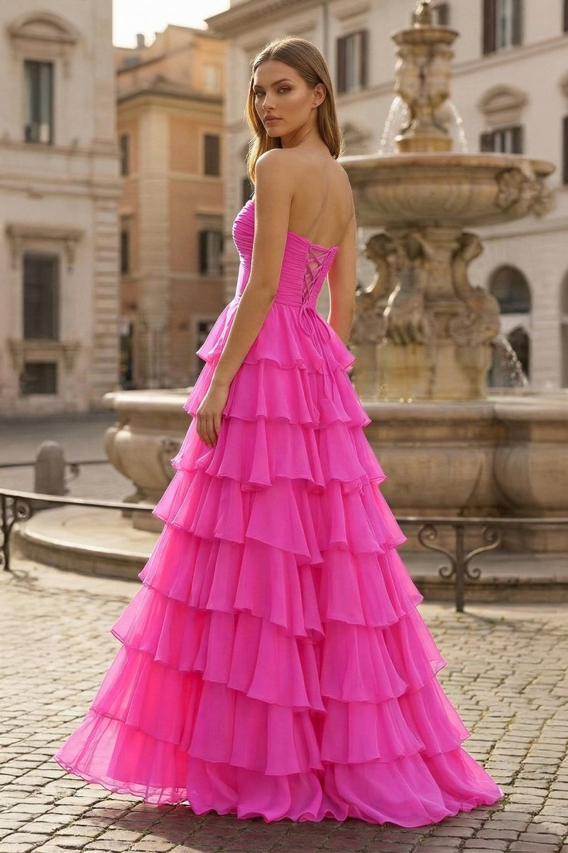 Harmonia fuchsia back view prom dress