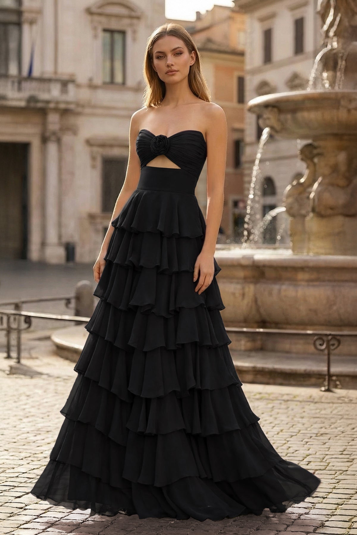 Maelle Quinn Black front view prom dress