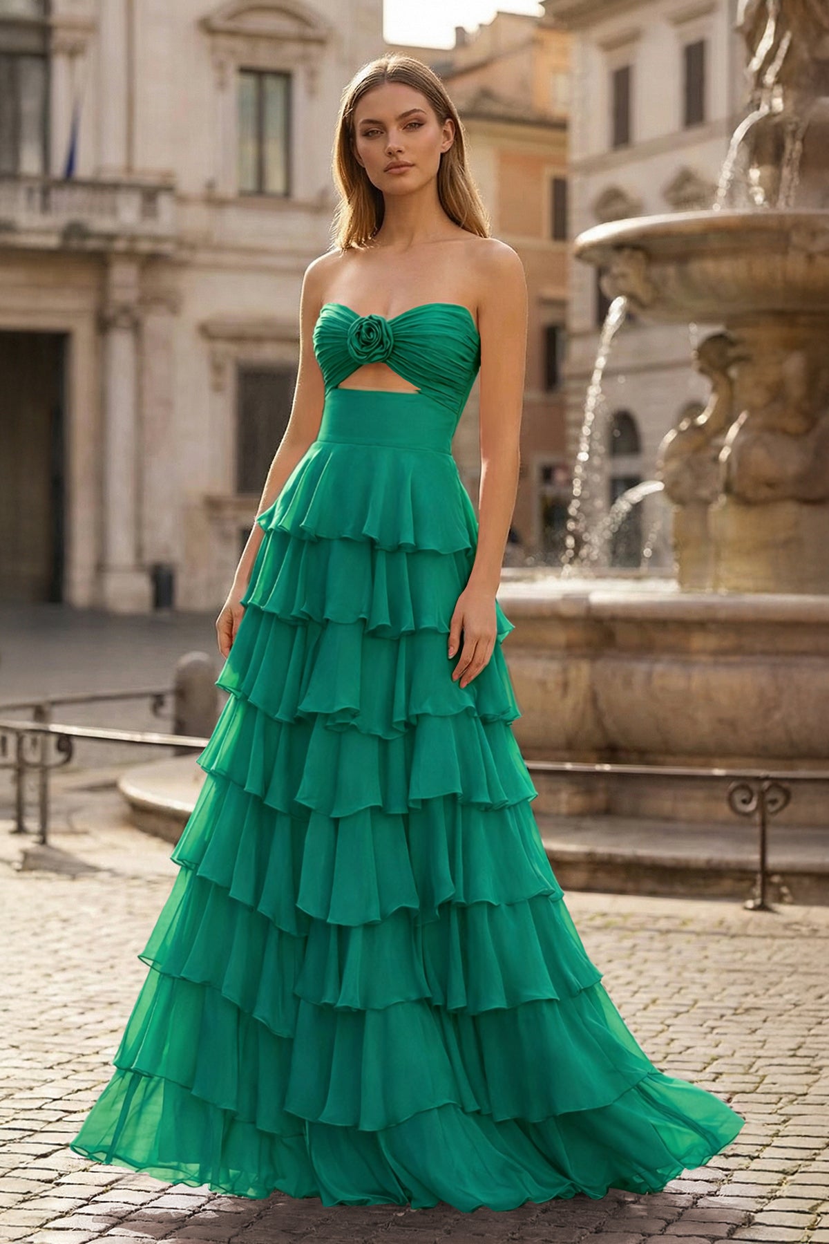 Maelle Quinn Hunter Green front view prom dress
