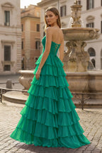 Maelle Quinn Hunter Green back view prom dress