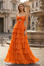 Maelle Quinn Orange front view prom dress