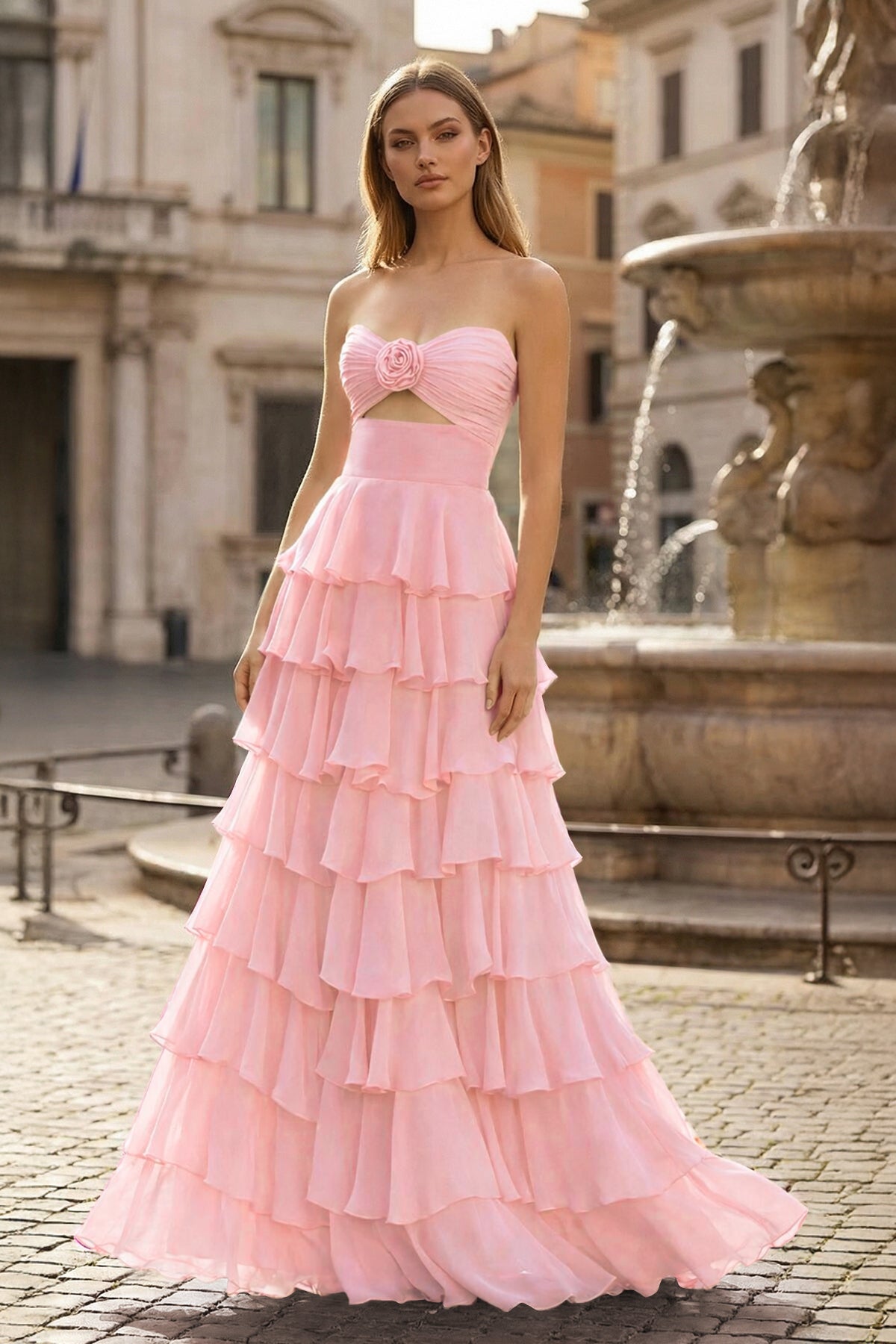 Maelle Quinn Rose Pink front view prom dress