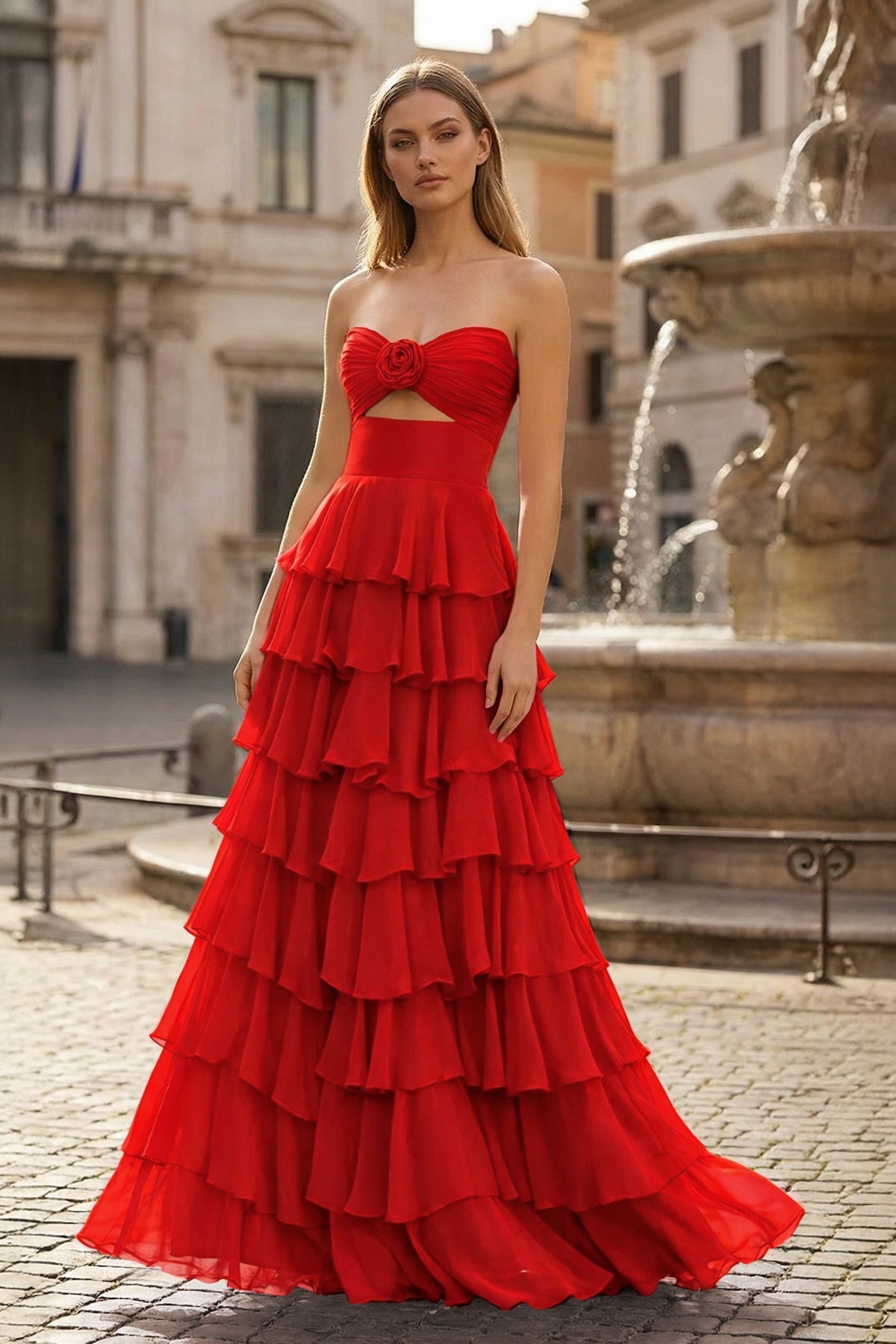 Harmonia red front view prom dress