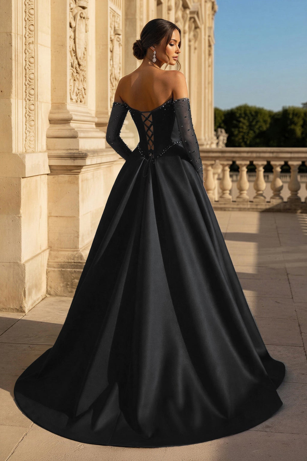 Inessa black back view prom dress