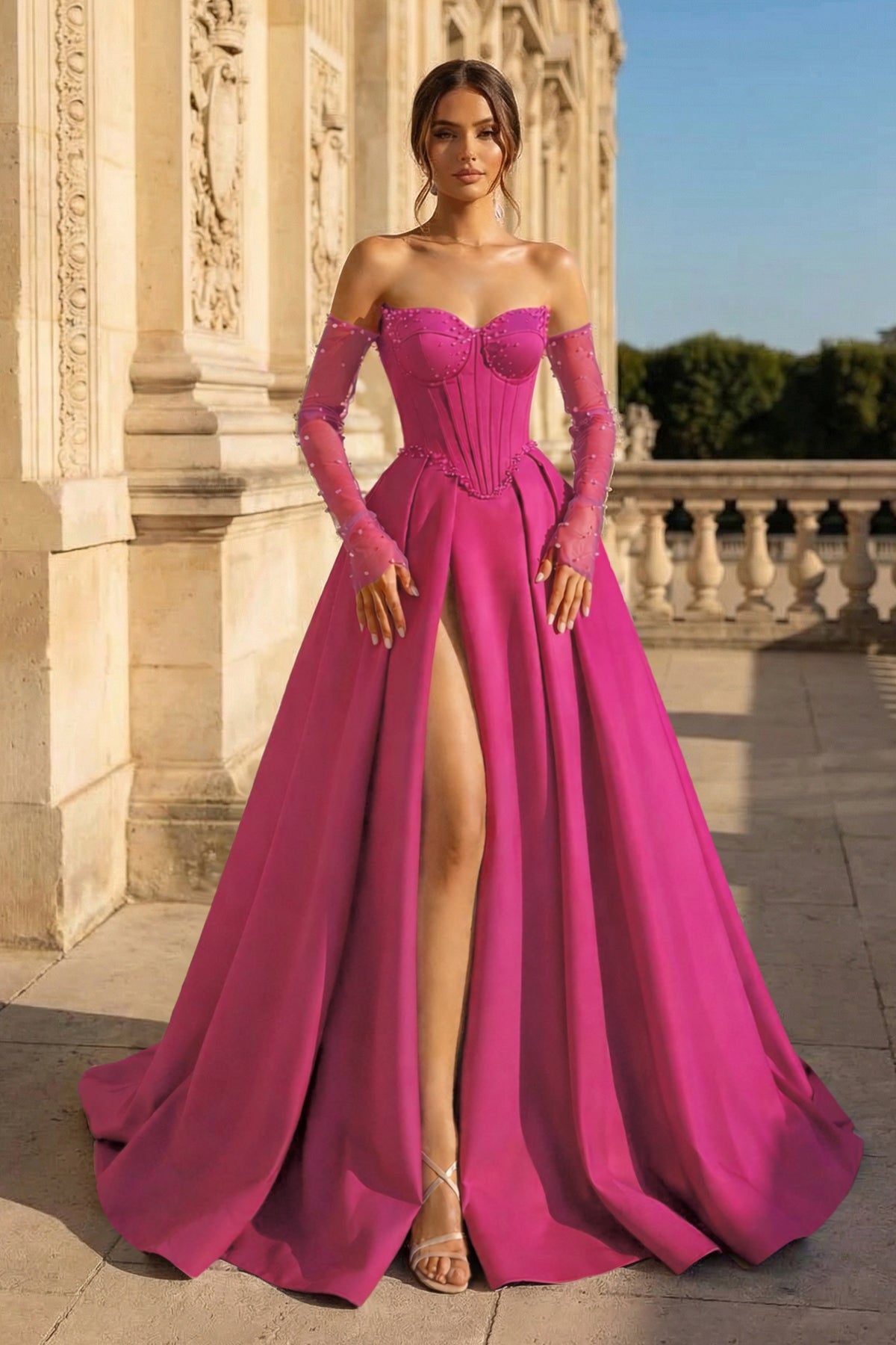 Elodie Briar Fuchsia front view prom dress