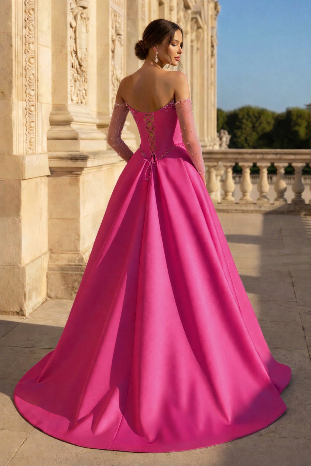 Inessa fuchsia back view prom dress