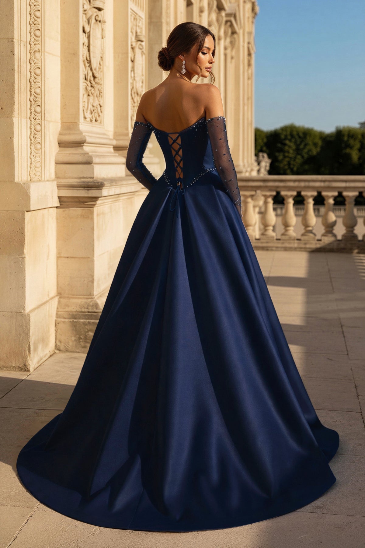 Elodie Briar Navy Blue back view prom dress