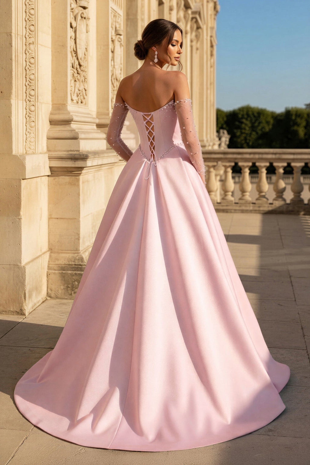 Inessa pink back view prom dress