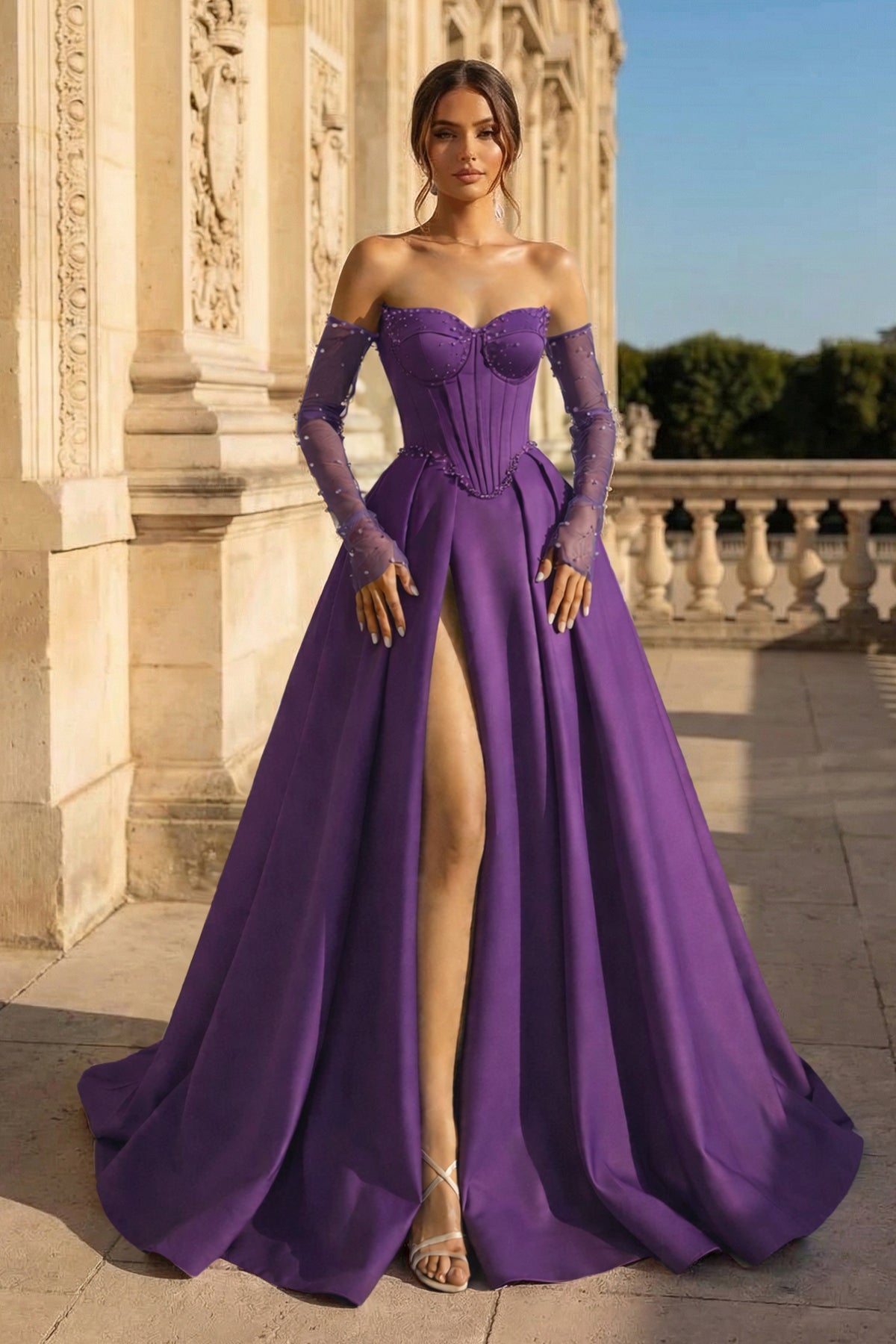Inessa purple front view prom dress