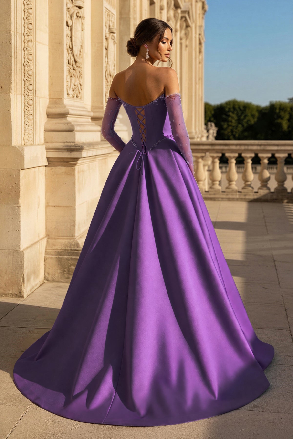 Inessa purple back view prom dress