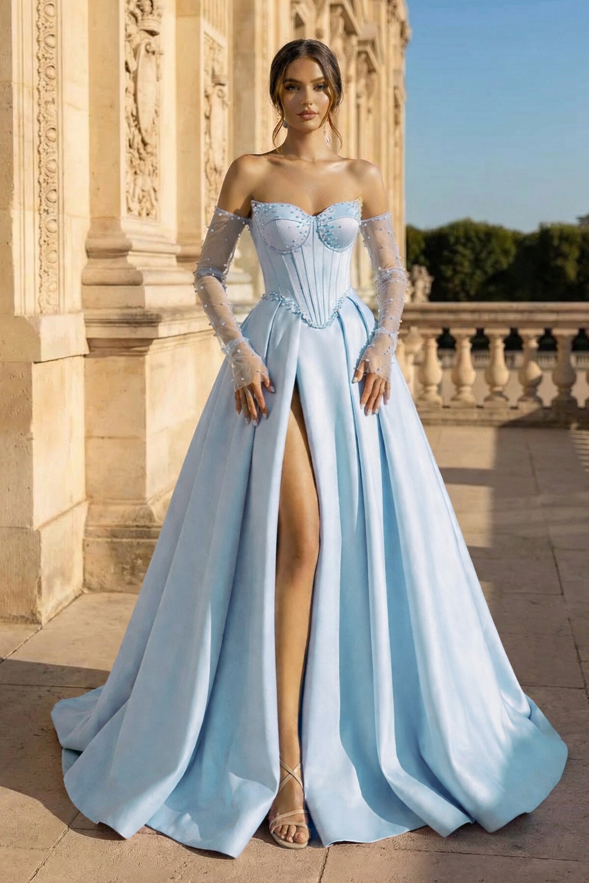 Elodie Briar Sky Blue front view prom dress