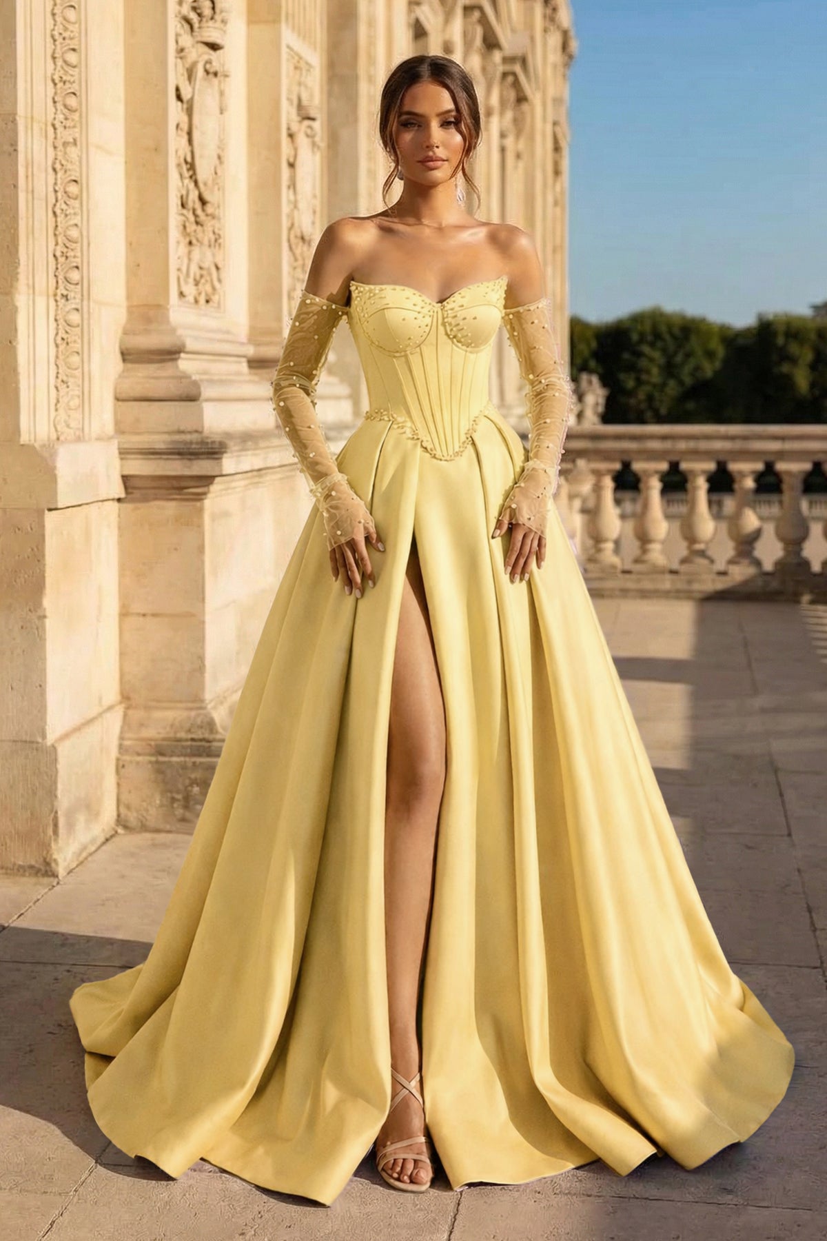 Elodie Briar Yellow front view prom dress