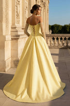 Inessa yellow back view prom dress